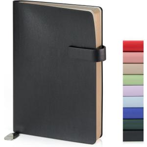 Soft Cover Leather Journal Notebook A5 Lined 208 Pages 5x8.25 Inches with Strap Closure Travel Work School Writing Journaling Notebooks for Women Men Gift Box Packaging Black