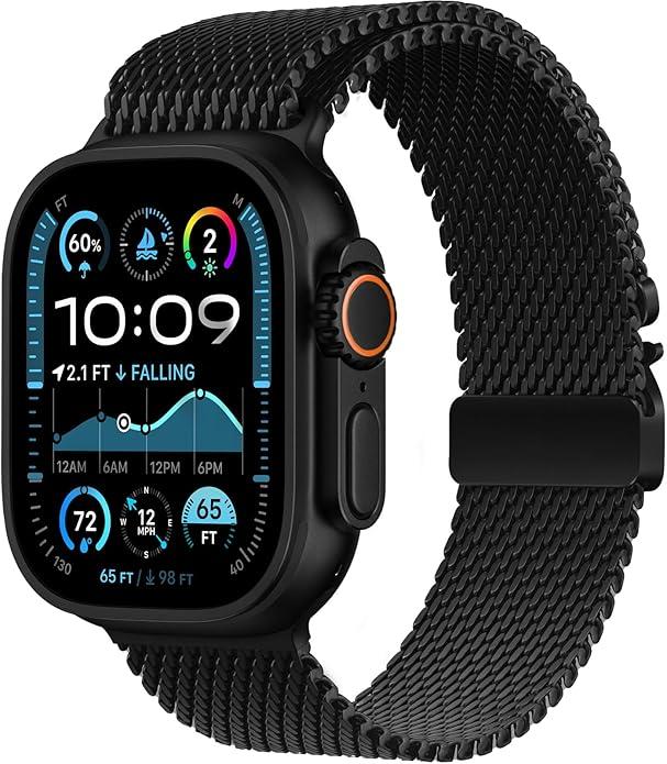 Titanium Milanese Loop Band Compatible with Apple Watch Bands Ultra 3/2/1 49mm 46mm 45mm 44mm for Women Men, Parachute-style Buckle Metal Mesh Strap Bracelet for iWatch Series 11 10 SE 9 8 7 6 5 4