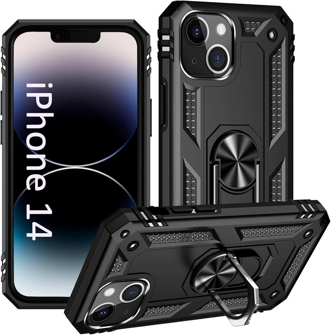 ADDIT i Phone 14 Case, for iPhone 14 Case,with Kickstand Ring,Adjustable Stand,Military Grade,Heavy Duty Protection,Shockproof,Anti-Fingerprint,Support Magnet Car Mount,Black