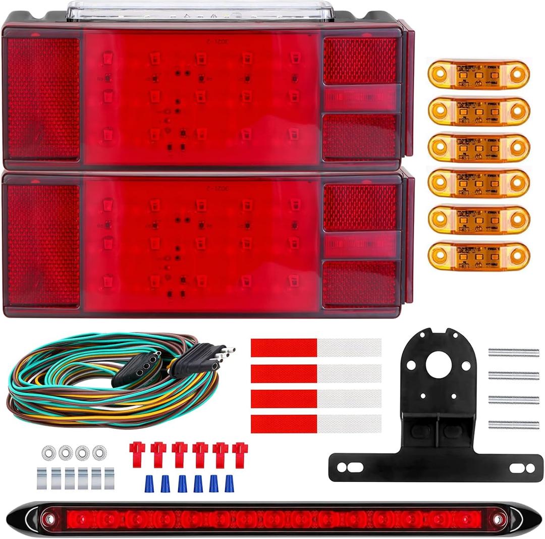 LED Boat Trailer Lights, Submersible LED Trailer Light Kit w/Wiring Harness Combined Stop Tail Lights, Amber Side Marker Lights, 3rd Light Bar for Camper Truck Snowmobile Over 80" Inches