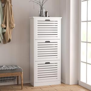 Shoe Storage Cabinet with 3 Flip Drawers, Shoe Cabinet Storage for Entryway, Hidden Narrow Slim Free Standing Shoe Rack Organizer for Hallway