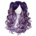 ANOGOL Hair Cap+Mix Purple Wig Lavender Violet Wigs with 2 Ponytails Long Violet Lavender Curly Ponytail Wig for Lolita Cosplay Halloween Women Costume Pigtails Party Wigs for Mardi Gras (Mix Purple)