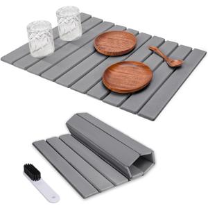 Foldable Stone Dish Drying Mat for Kitchen Counter,24"16"Fast Dry Pad Absorbent Countertop Mat, Heat-resistant Mat,Diatomaceous Earth Mats,Gray