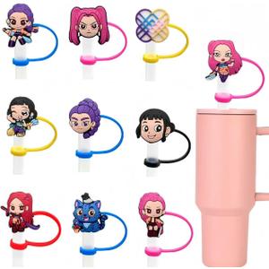 10 Pack Demon Movie Hunters Silicone Straw Toppers for Stanley Cup 40 30 oz, Reusable Dust-Proof StraW Cover Cap, Straw Accessories for Water Tumbler