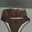 ZAFUL Women Strapless Textured Bandeau Bikini 2 Piece Swimwear Cheeky Solid Lace up Bathing Suits(1-Deep Coffee-CH, XL)