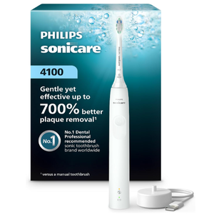 Philips Sonicare 4100 Series Electric Toothbrush  Sonic Toothbrush with Advanced Sonic Technology, Pressure Sensor, Two Intensity Settings, Smartimer & Quadpacer, White, Model HX3681/23