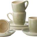 famiware Glacier Espresso Cups with Saucers Set of 4, 3oz Espresso Cup Set, Coffee Mug Set for Latte, Macchiato, Stoneware Demitasse Cups Set for Cafe, Microwave&Dishwasher Safe, Sage Green