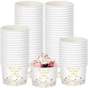 Funnymoom 50 Pack Floral Bridal Shower Ice Cream Cups 9 oz Cheers to Love Disposable Dessert Bowls Paper Soup Bowl Wildflower Snack Cups for Hot or Cold Food for Wedding Engagement Bridal Shower Party