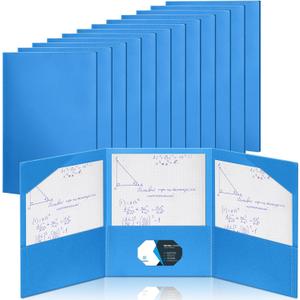 Tenceur 12 Pcs Plastic 3 Pocket Folders, Tri Fold School Folders Bulk for Students Teachers Classroom and Office, Durable Pocket Folder for Back to School Supplies (Blue)