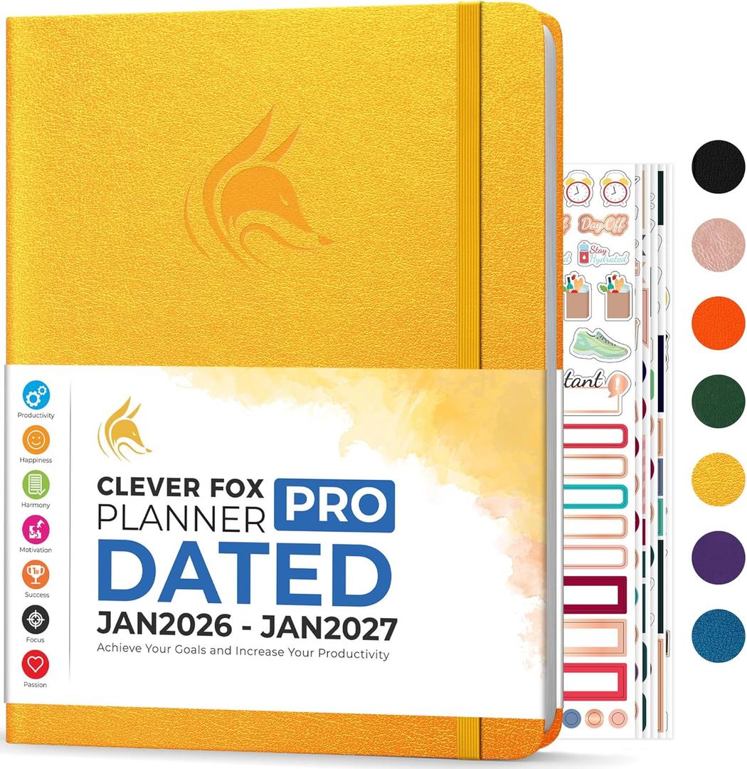 Clever Fox Planner PRO Dated (Jan 2026Jan 2027) Weekly & Monthly Life Planner to Increase Productivity, Time Management and Hit Your Goals  Organizer, Gratitude Journal  A4 Size (Amber Yellow) (A4 (8.5" x 11"))
