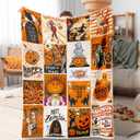 Halloween Throw Blanket Funny Flannel Ghost Pumpkin Blankets Ultra Soft Cool Trick or Treat Blanket Vintage Black Cat Spooky Bed Couch Cover Warm Plush Gifts Blankets for Adults Kids 60" X 80"