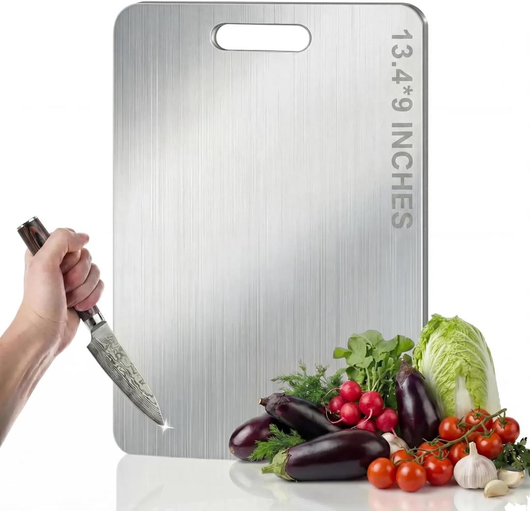 Titanium Cutting Board - 2026 New 100% Pure Titanium Cutting Boards, Food-Grade,Non-Slip Surface, Dishwasher Safe, Elegant Serving Tray, for Charcuterie, Meat, Vegetables, Easy Clean, 13.4"x9"