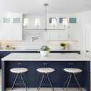 Brushed Nickel Chandelier for Kitchen Island 4-Light Linear Chandeliers for Dining Room Modern Farmhouse Classic Light Fixture with White Linen Shades Over Dining Table