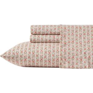 Laura Ashley - Twin Sheets, Cotton Percale Bedding Set, Lightweight & Breathable Home Decor, Oeko-Tex Certified (Marta Stripe Pink, Twin) (Full)