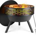23 Inch Cast Iron Round Fire Pit with Grill, 3-in-1 Outdoor Fire Bowl, Fire Pit Table with Metal Lid and Fire Poker, Wood Burning Firepit for BBQ Bonfire Patio Picnic
