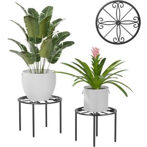 Plant Stand Indoor 2-Pack Metal Plant Pot Holders Plant Rack Plant Riser Plant Shelf 10.2''+11.4'' Accessories For Living Room Balcony Round Black
