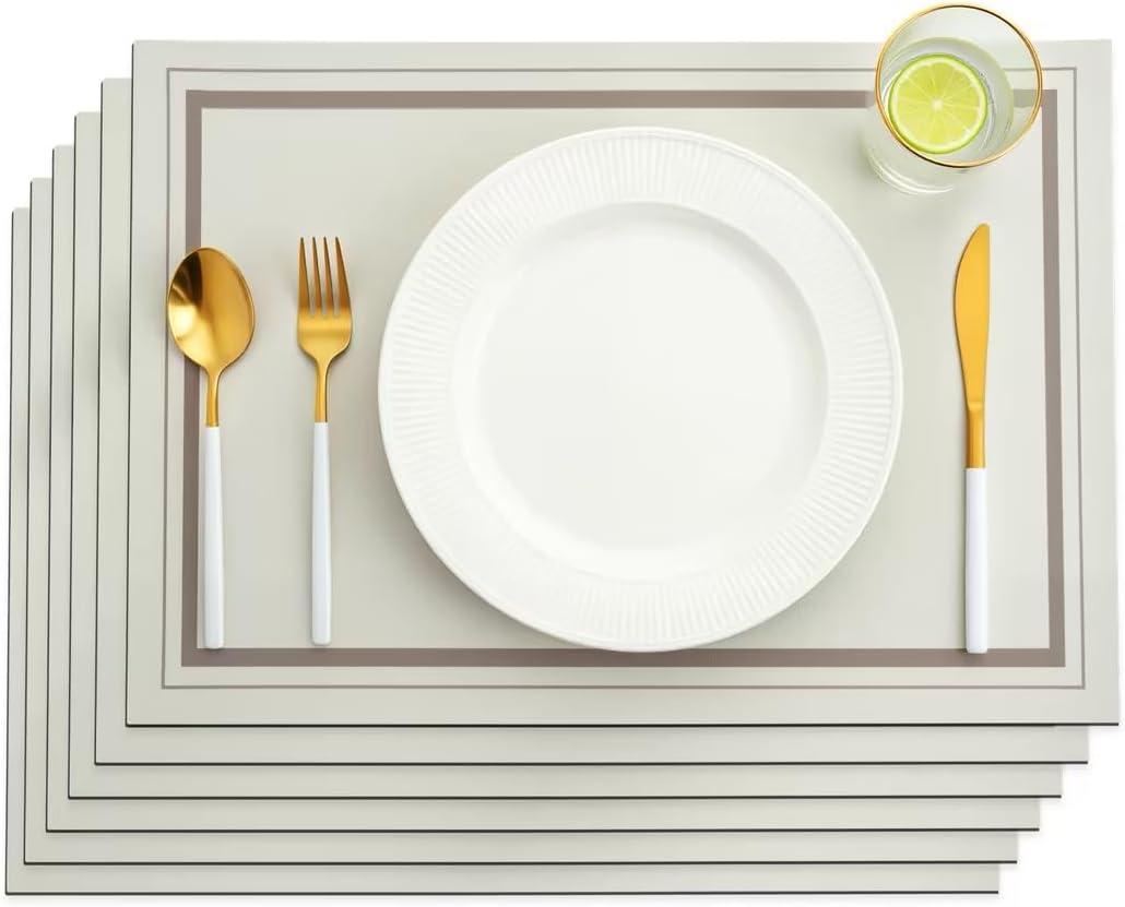Placemats Set of 6,Faux Leather Placemats,Waterproof - Wipe Clean - Heat Resistant Anti-Slip placemats,Suitable for Indoor - Outdoor - Parties 16.1412.2