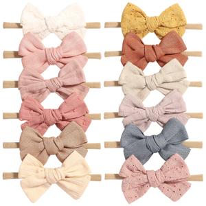 jollybows 12pcs Baby Girls Hair Bows Nylon Elastic Headband Hair Accessories for Infants Toddlers Newborn (1-12pcs Light Pattern)