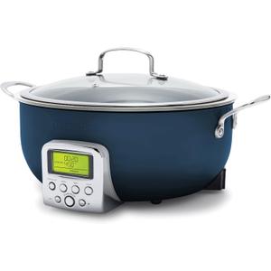 GreenPan Elite Essential Smart Electric 6QT Skillet Pot, Presets to Sear Saute Stir-Fry and Cook Rice, Healthy Ceramic Nonstick and Dishwasher Safe Parts, Easy-to-use LED Display, Oxford Blue