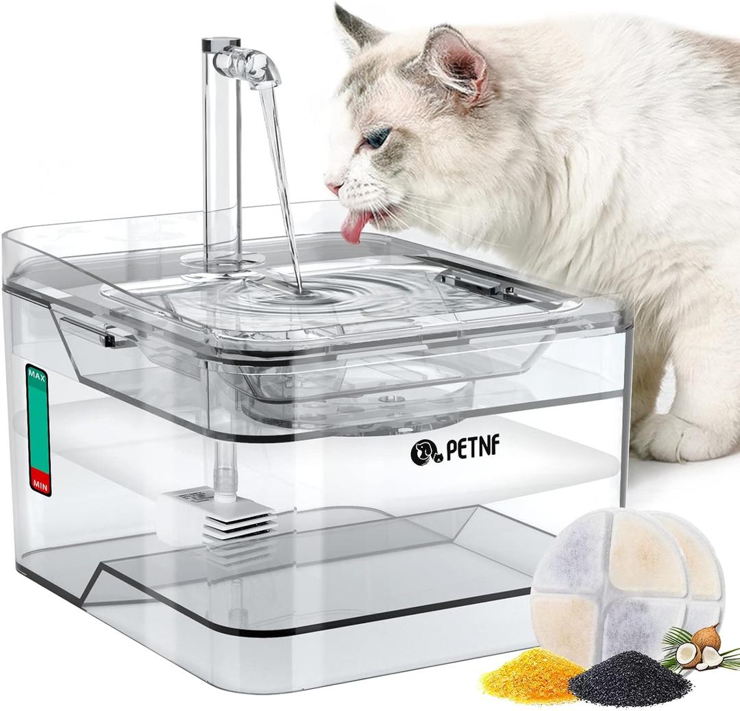 PETNF Transparent 3L/101oz Pet Water Fountain - Automatic Cat & Dog Dispenser with LED Light, Ultra Quiet Pump, 3 Flow Modes & 2 Filters