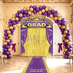 Purple Gold Graduation Party Decorations Purple Gold Graduation Prom Decorations Congrats Grad Porch Banner Carpet Runner Fringe Curtain Backdrop for Class of 2026 High School College Scholar Ceremony