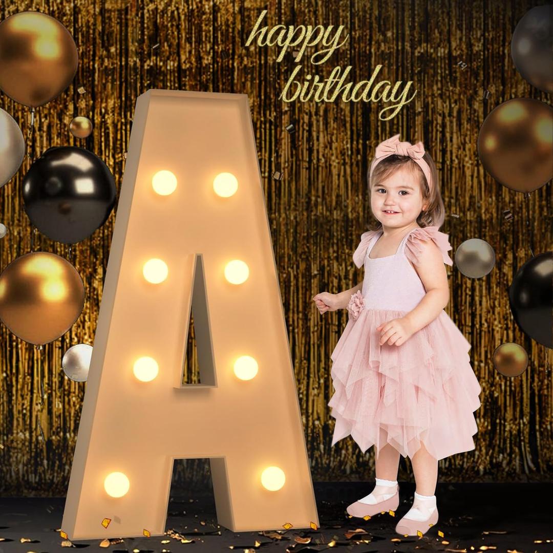 Marquee Light Up Letters, 3FT Large Letters for Party Decorations, Marquee Numbers, Mosaic Balloon Frame, Baby Letters for Baby Shower Birthday Wedding Engagement Party, Pre-Cut DIY Foamboard Letter A