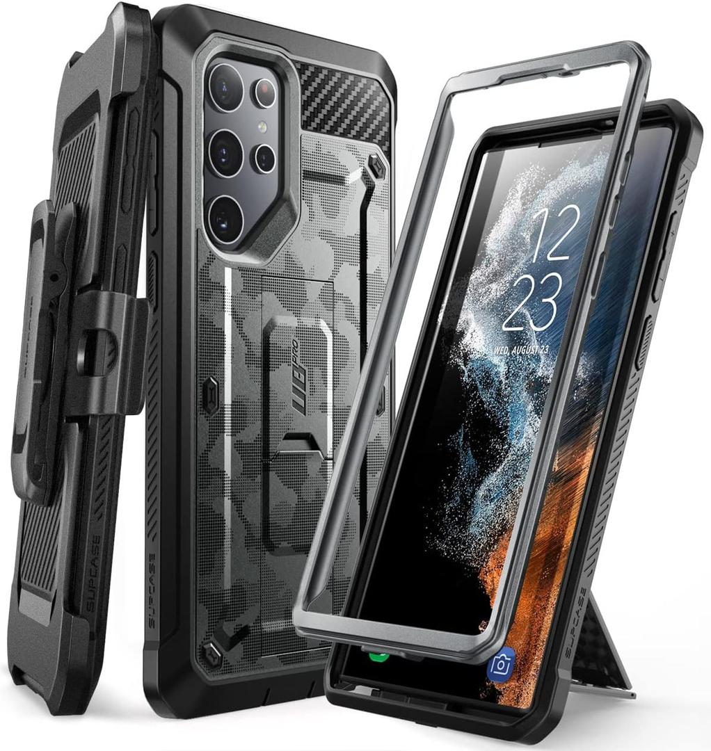 SUPCASE Unicorn Beetle Pro Case for Samsung Galaxy S22 Ultra (6.8 inch) 5G Heavy Duty Protective Case Without Screen Protector with Belt Clip and Stand 2022 Edition Grey Camo