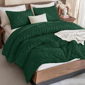 Andency Dark Emerald Green Comforter Set Queen Size, 3 Pieces Boho Bed Set