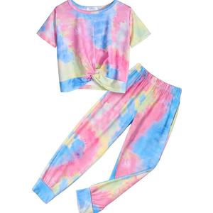 Arshiner Girls Clothing Sets Tie Dye Twist Front Tops & Sweatpants Outfits Sportwear Sweatsuits Tracksuits 4-13 Year 120