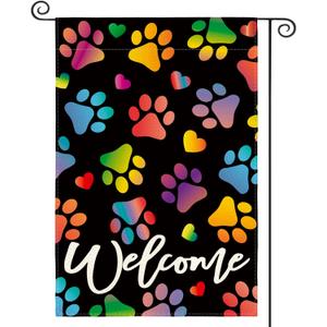 AVOIN colorlife Pets Paws Garden Flag 12x18 Inch Double Sided Outside, Burlap Pet Farmhouse Yard Outdoor Decoration