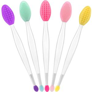 2 x Lip Scrub Brush, Dual-ended Lip Scrubber Exfoliator and Silicone Lip Brush Exfoliator Tool Lightening for Dark Lips Nose Scrubber Lip Mask Applicator 5PCS