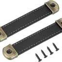 PATIKIL 4.4" Leather Drawer Pulls with Iron Sheet, 2 Pcs Leather Strap Trunk Handle Cabinet Knobs Hardware Replacement with 18mm Screws for Dresser Door Suitcase Luggage, Black