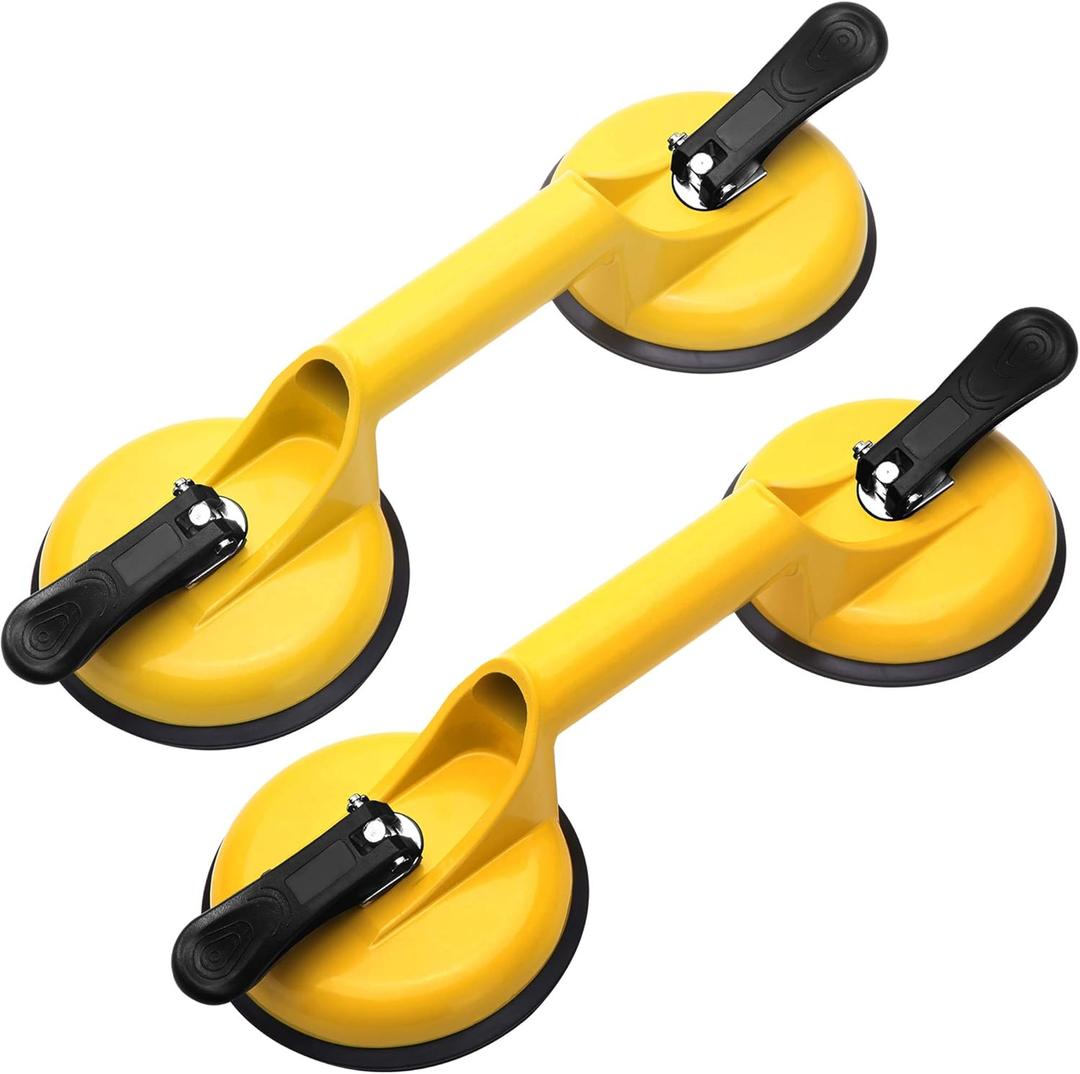 Glass Suction Cups Heavy Duty Aluminum Vacuum Plate Handle Floor Holder Hooks to Lift Large Glass/Tile Suction Cup Lifter/Moving Glasses/Pad for Lifting/Dent Puller (2 Pack) (Yellow)