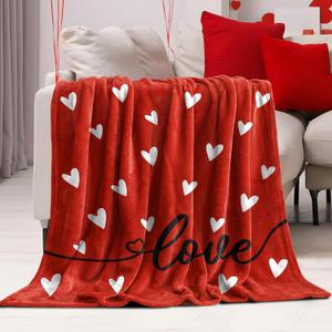 Valentines Day Blanket Throw Gifts Red Heart Pattern for Mom Wife Couch Sofa Bed Decor