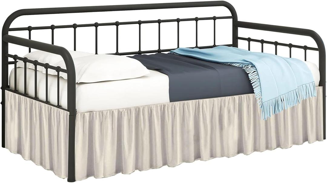 Ruffled Daybed Skirt with Split Corners Twin Size - 14 Inch Tailored Drop Easy Fit - Daybed Dust Ruffle - 100% Microfiber Soft, Wrinkle-Free Daybed Bedskirt (Ivory, Twin-14 Drop)