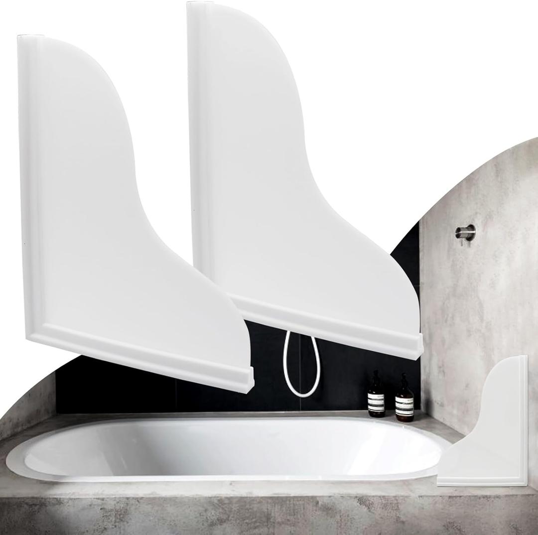 Shower Splash Guard Kit, Large Splash Guards for Bathtub Waterproof Self-Adhesive Shower Corner Guards to Keep Water in Shower or Bath, Pack of 2 (9.1 x 7.1 Inches) (White)