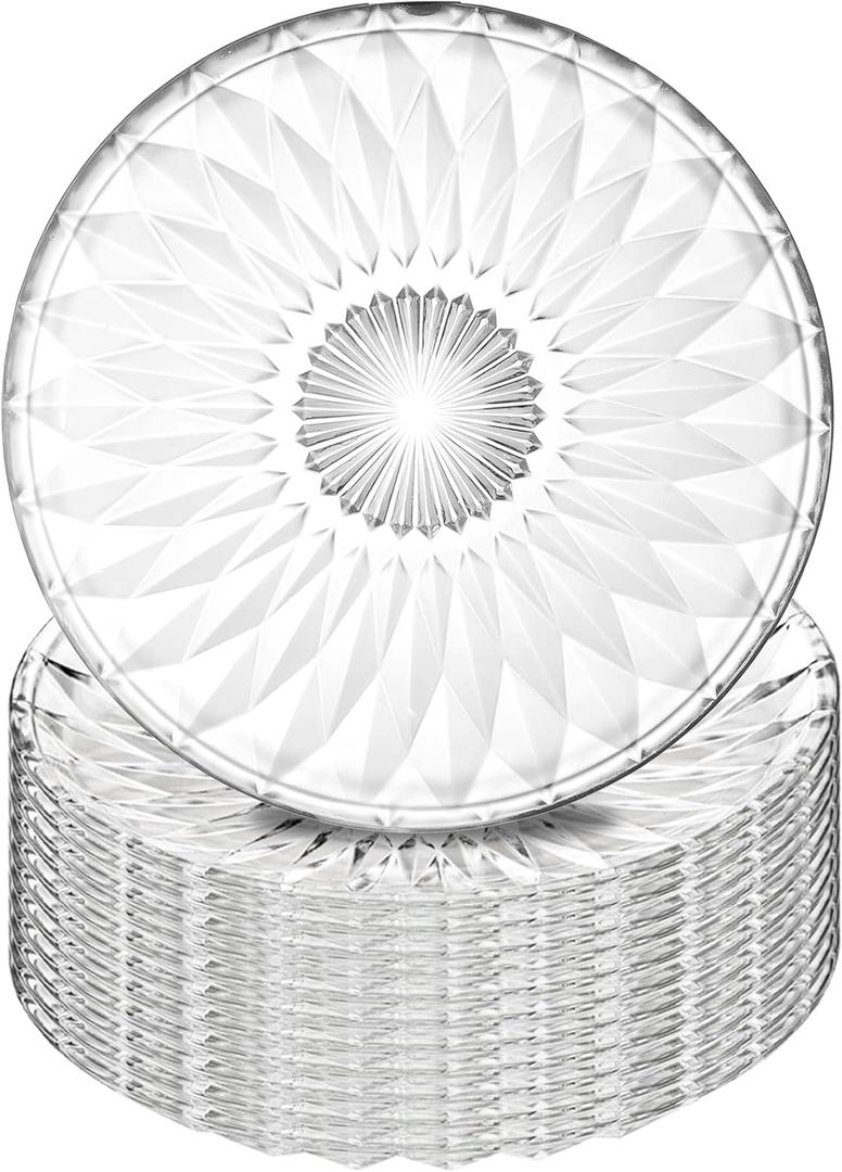 Hiceeden Set of 12 Crystal Glass Salad Plate, 8 Inch Round Clear Dessert Plates Restaurant Serving Party Plates for Fruits, Snacks