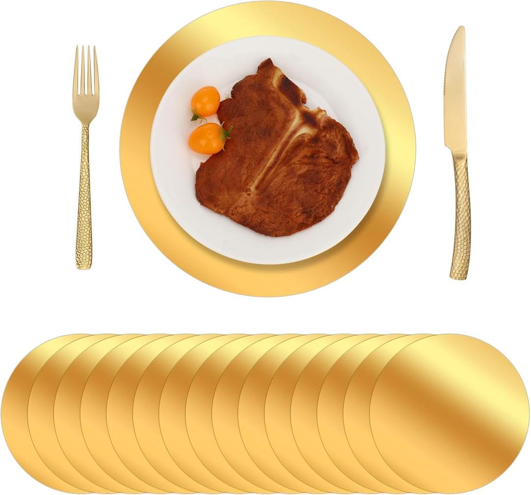 Ovveroche 150 Pcs Round Gold Paper Placemats for Dinner Plates 13" Disposable Place Mats Chargers Bulk for Christmas Wedding Birthday Party Foil Paper Table Mats Decorative