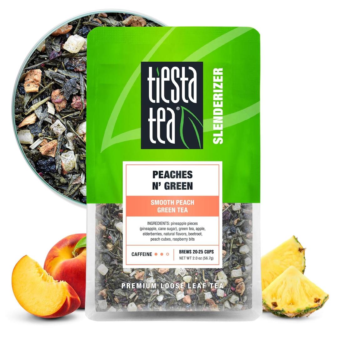 Tiesta Tea - Peaches N' Green, Loose Leaf, Smooth Peach Green Tea, Premium Medium Caffeinated Blend, Make Hot or Iced, Brews Up to 25 Cups, 2.0 Ounce Resealable Pouch
