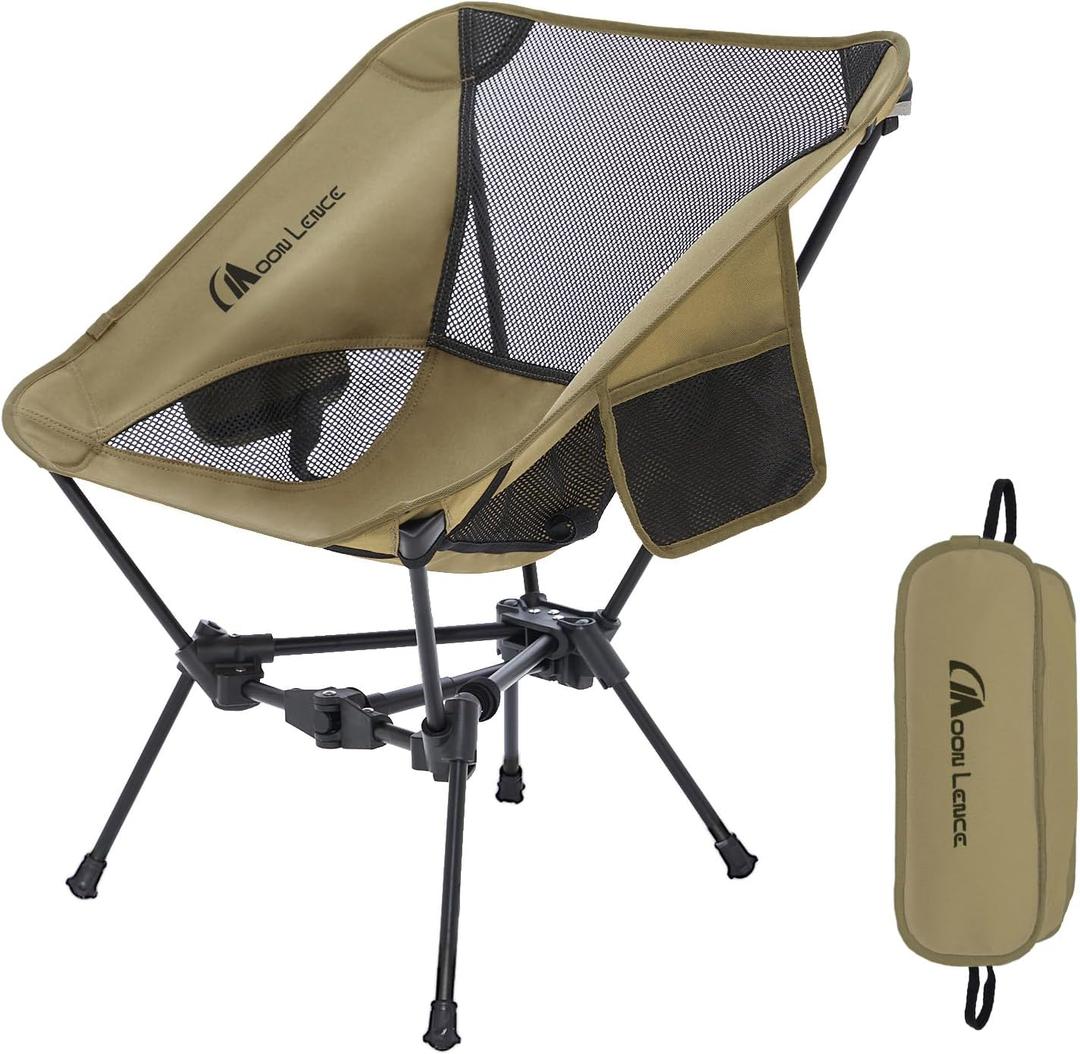 MOON LENCE Portable Camping Chair Backpacking Chair - The 4th Generation Ultralight Folding Chair - Compact, Lightweight Foldable Chairs for Hiking Mountaineering, Beach (Khaki)