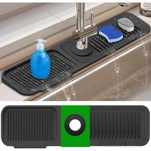 Sink Splash Guard, 5Slope Silicone Draining Mat for Kitchen Sink, 24 inch Sink Faucet Mat, Silicone Sink Faucet Mat Splash Guard, Sink Water Splash Guard, Sink Accessories for Kitchen, Bathroom