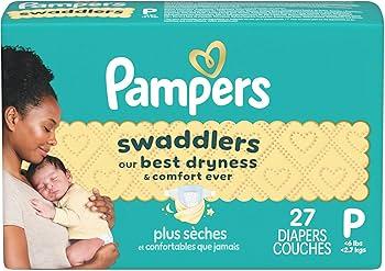 Pampers Baby Diapers - Swaddlers - Size P, 27 Count, Ultra Absorbent Disposable Preemie Diaper