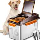 Newget Dog Food Storage Container Stainless Steel with Scoop, 16-lb/11-lb Airtight Metal Pet Food Storage Bin, Cat Food Container for Dry Dog, Cat Food, Bird Seed, Keep Food Fresh, Brown
