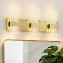 Modern Polished Gold 3 Light Bathroom Vanity Light, Eleglant LED Bathroom Light Fixtures Over Mirror, Hardwired Acrylic Shade Wall Lighting Fixtures, Dimmable, 3CCT(3000/4000/5000K)