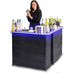 GoBar Portable Double Bar Table Set with Multi-Color LED Lights - Mobile Bartender Station for Events - Includes Carrying Case