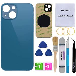 OEM Back Glass Replacement for iPhone 13 6.1 inch (Blue) All Carriers with Pre-Installed Adhesive and Professional Repair Tool Kits