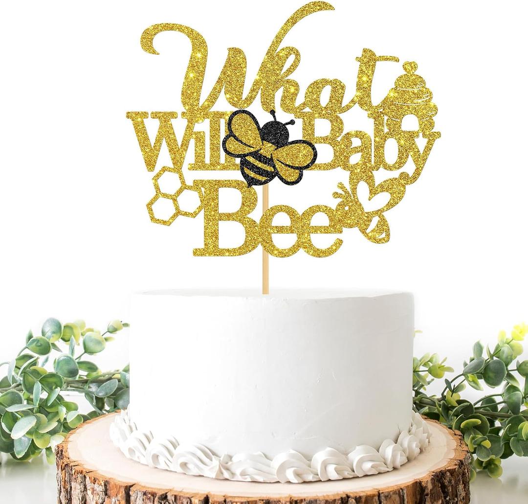 What will Baby Bee Cake Topper, Boy or Girl, Bee Themed Baby Shower Gender Reveal Party Decorations Supplies