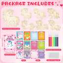 Leinuosen 24 Sets Unicorn Valentines Day Gifts Cards Wooden Painting Crafts Kit Unicorn Party Favors DIY Unfinished Wooden Crafts Exchange Gifts Cellophane Bags Markers