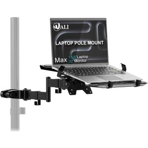 WALI Laptop Pole Mount, Adjustable Laptop Arm Holder Fits 10"-15.6" Laptops, 2-in-1 Full Motion Monitor Mount with Removable Tray, VESA 75x75 or 100x100 mm, Holds up to 15.4lbs(011ARMLPN), Black