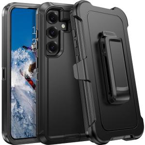 DUEDUE for Samsung Galaxy S25 FE Case with Belt Clip Holster Shockproof 3-Layer Heavy Duty Kickstand Cover Full Body Protective Rugged Phone Case for Samsung S25 FE 5G 6.7", Black
